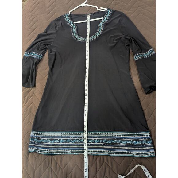 Black tunic style peasant top w/bell sleeves & teal ribbon trim size Large - Picture 11 of 11
